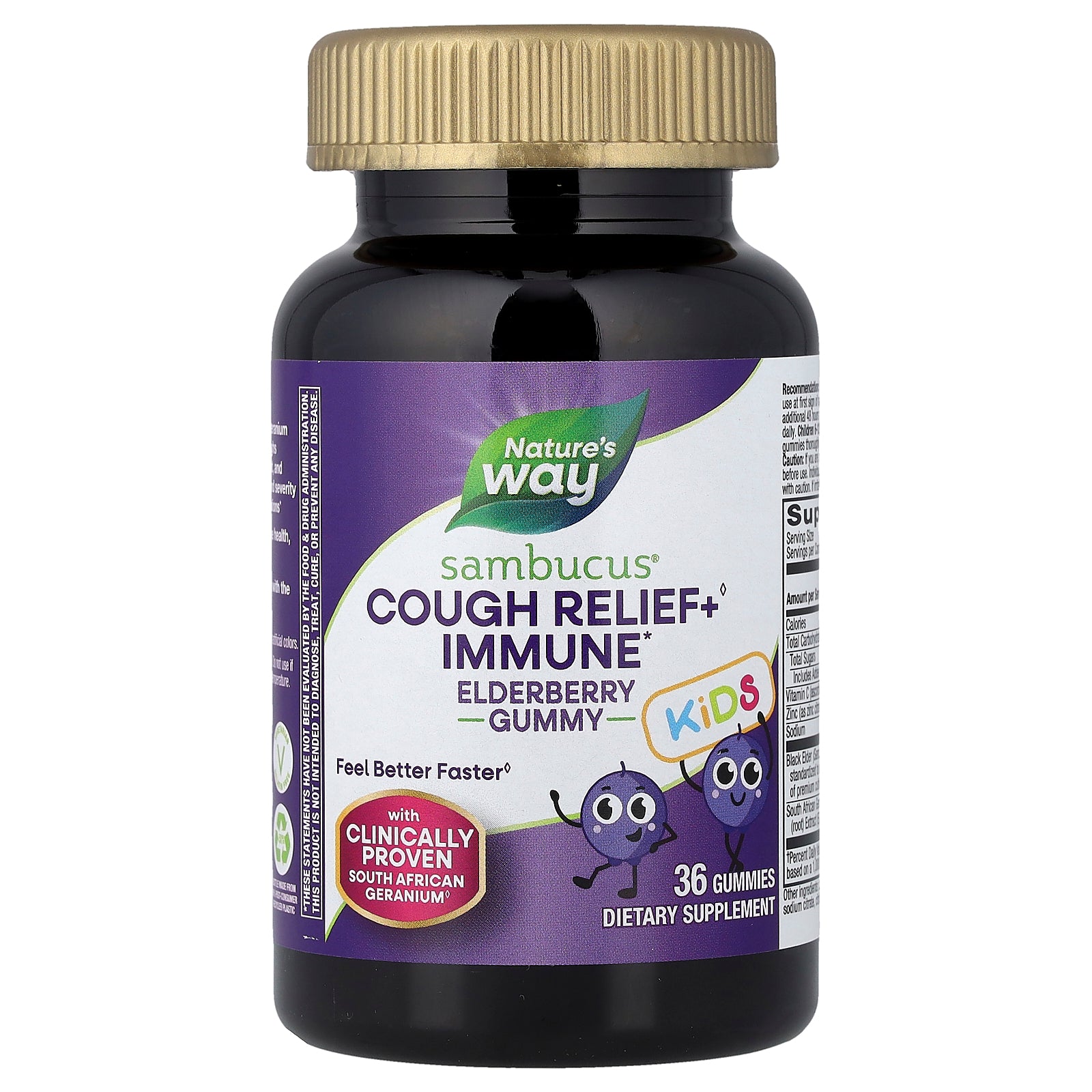 Nature's Way, Kids Cough Relief + Immune Gummy, Elderberry, 36 Gummies