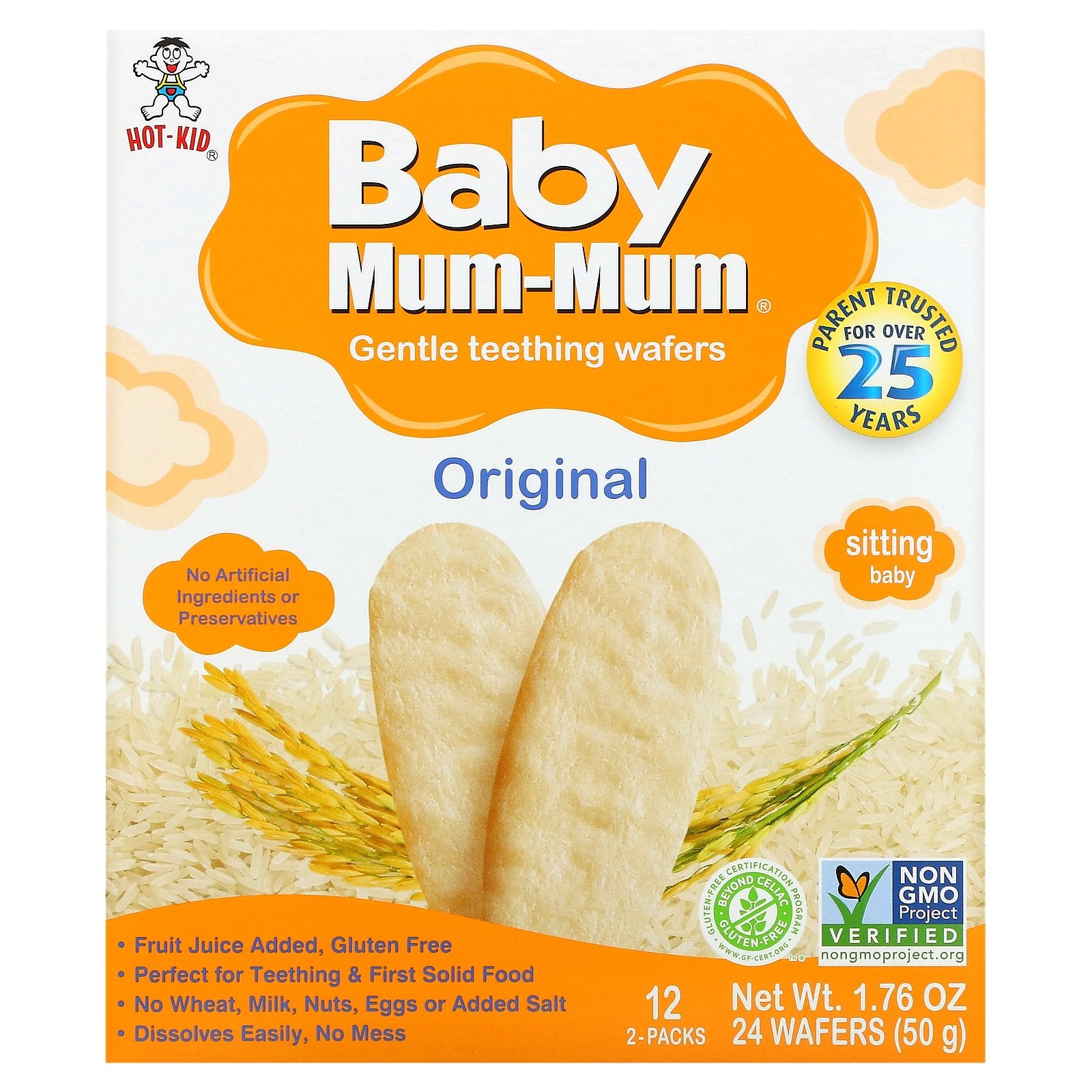 Hot Kid, Baby Mum-Mum, Gentle Teething Wafers, Original, 12 Packs, 2 Wafers Each