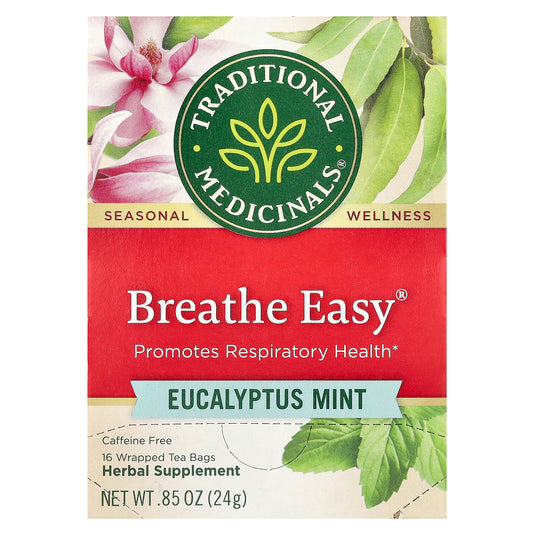 Traditional Medicinals, Breathe Easy®, Eucalyptus Mint, Caffeine Free, 16 Wrapped Tea Bags, 0.85 oz (24 g)