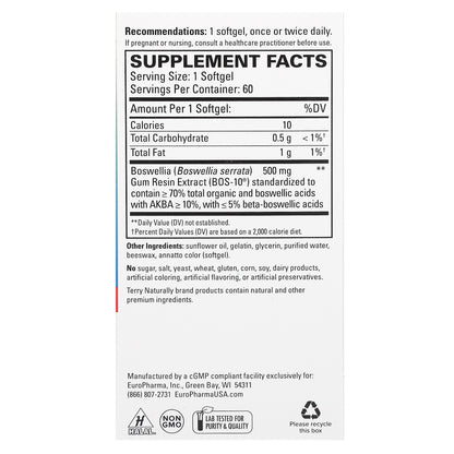 Terry Naturally, BosMed 500, Advanced Boswellia, 60 Softgels (500 mg per Softgel)