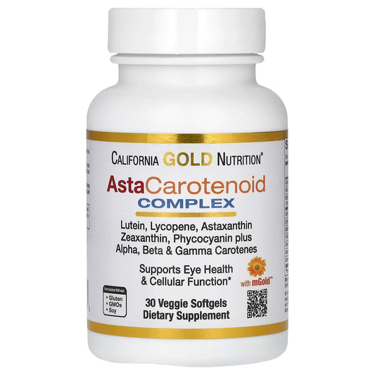 California Gold Nutrition, AstaCarotenoid Complex with Lutein, Lycopene, Astaxanthin, and Vitamin A, 30 Veggie Softgels