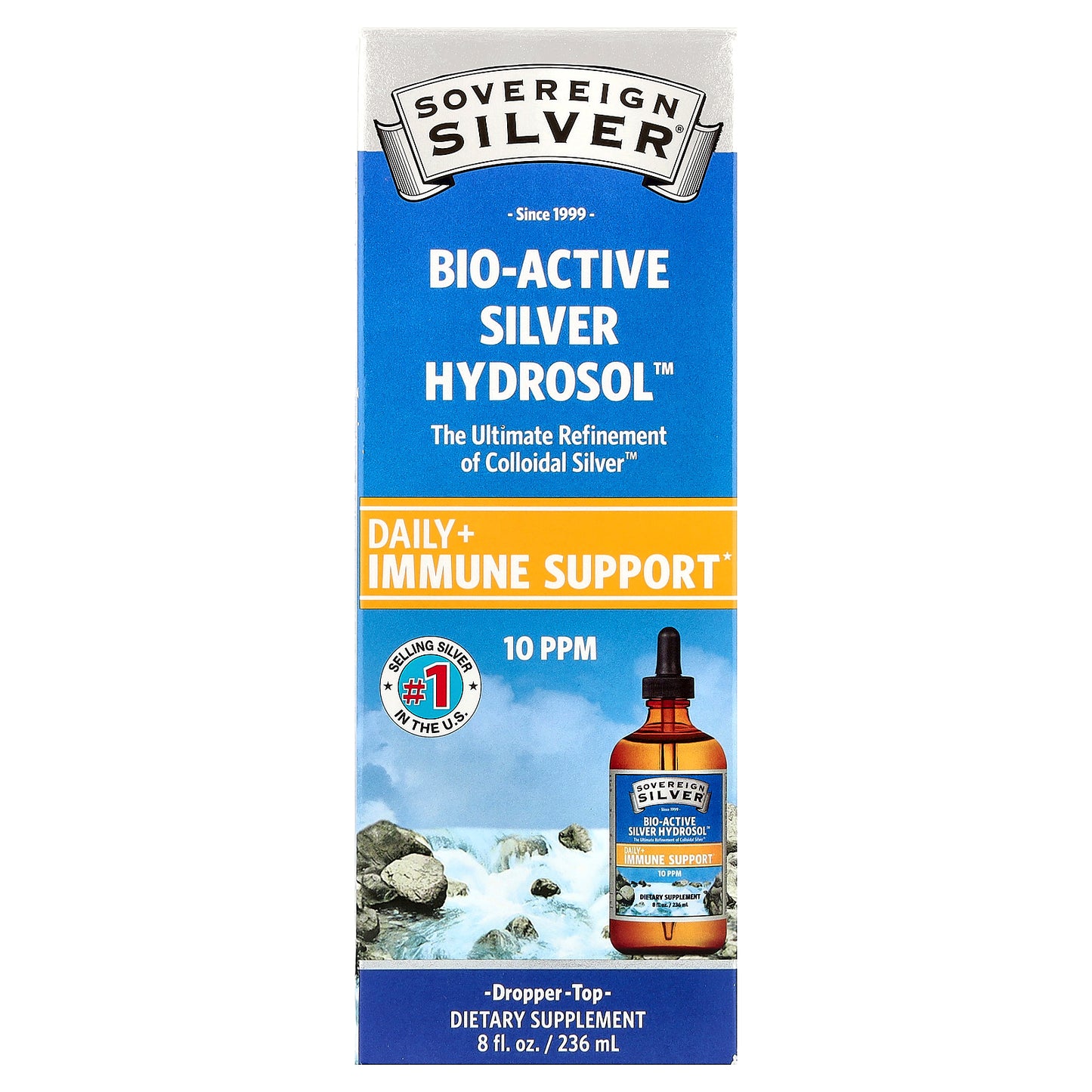 Sovereign Silver, Bio-Active Silver Hydrosol™ Dropper-Top, Daily + Immune Support, 10 PPM, 8 fl oz (236 ml)