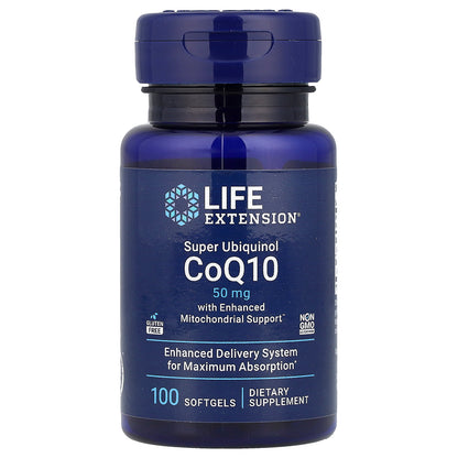Life Extension, Super Ubiquinol CoQ10 with Enhanced Mitochondrial Support, 50 mg, 100 Softgels