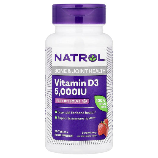 Natrol, Vitamin D3, Strawberry, 5,000 IU, 90 Tablets