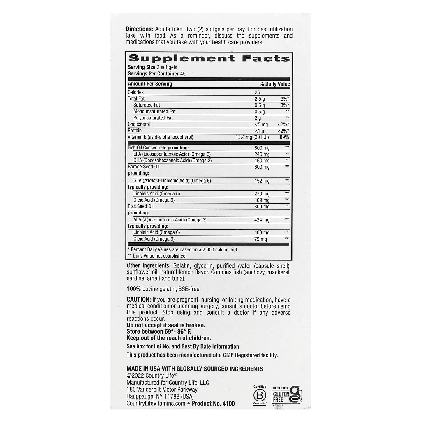 Country Life, Ultra Concentrated Omega 3-6-9 Complete, Natural Lemon, 90 Softgels