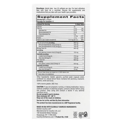 Country Life, Ultra Concentrated Omega 3-6-9 Complete, Natural Lemon, 90 Softgels