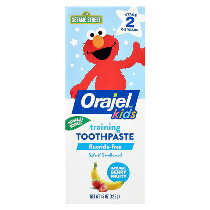 Orajel, Kids, Elmo Training Toothpaste, Fluoride-Free, 0-3 Years, Natural Berry Fruity, 1.5 oz (42.5 g)