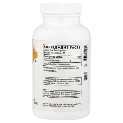Thorne, Pancreatic Enzymes, 180 Capsules (500 mg per Capsule)