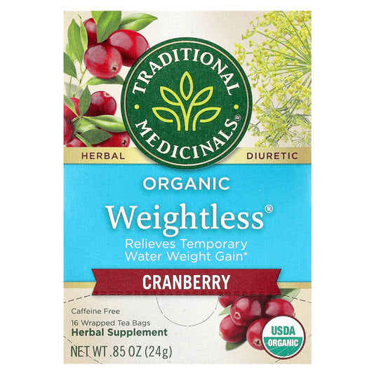 Traditional Medicinals, Organic Weightless®, Cranberry, Caffeine Free, 16 Wrapped Tea Bags, 0.85 oz (24 g)