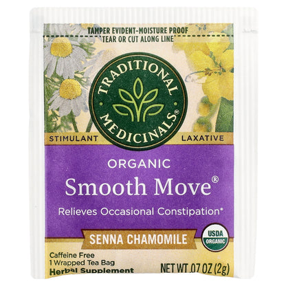 Traditional Medicinals, Organic Smooth Move®, Senna Chamomile, Caffeine Free, 16 Wrapped Tea Bags, 1.13 oz (32 g)