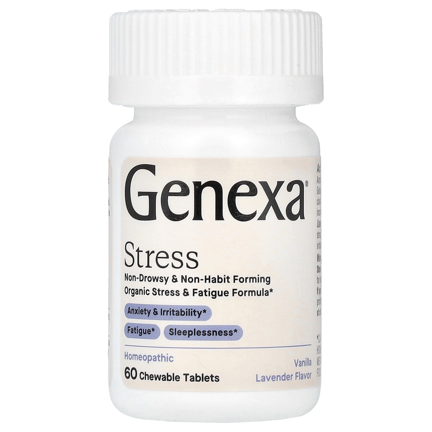 Genexa, Stress, Organic Stress & Fatigue Formula, Vanilla & Lavender, 60 Chewable Tablets