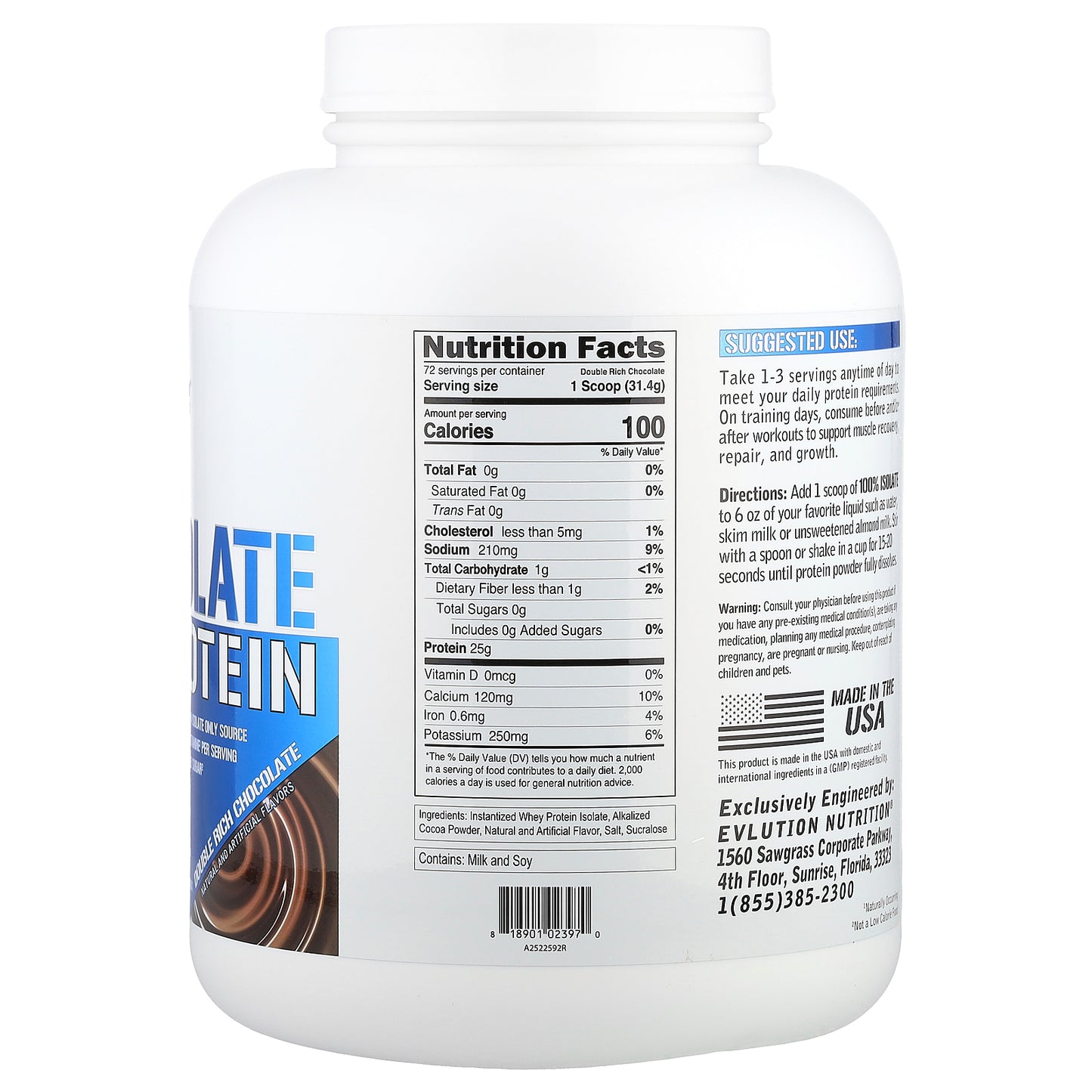 EVLution Nutrition, 100% Isolate Protein, Double Rich Chocolate, 5 lb (2.268 kg)