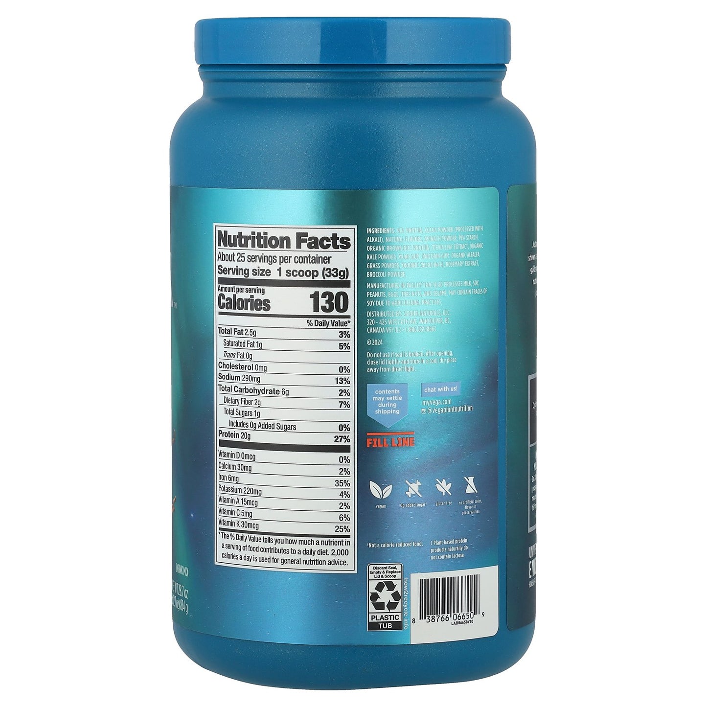 Vega, Plant-Based Protein, Premium Protein + Supergreens™, Creamy Chocolate, 1 lb 12.7 oz (814 g)