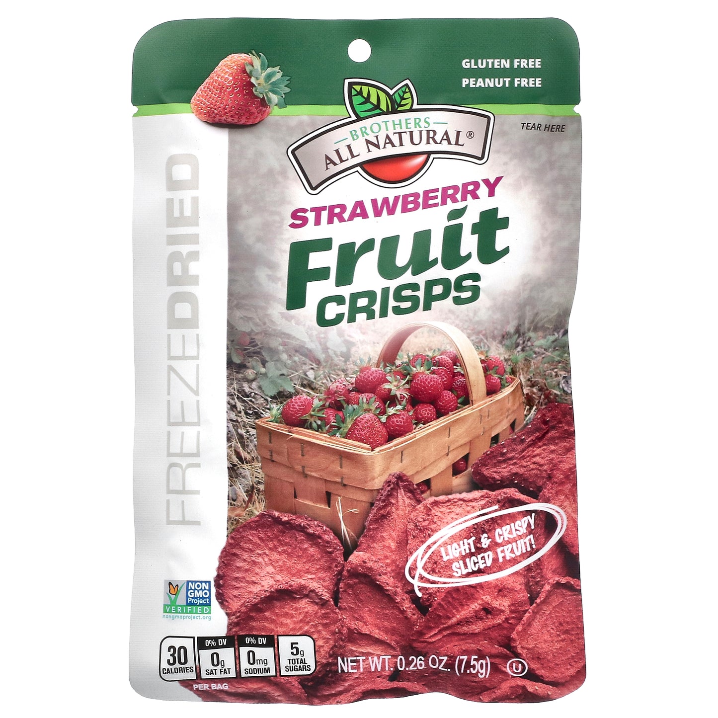Brothers-All-Natural, Fruit Crisps, Strawberry, 12 Single-Serve Bags, 0.26 oz (7.5 g) Each