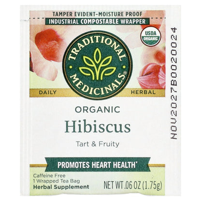 Traditional Medicinals, Organic Hibiscus, Caffeine Free, 16 Wrapped Tea Bags, 0.99 oz (28 g)