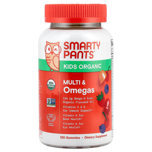 SmartyPants, Kids Organic, Multi & Omegas Gummies, Mixed Berry and Cherry, 120 Gummies