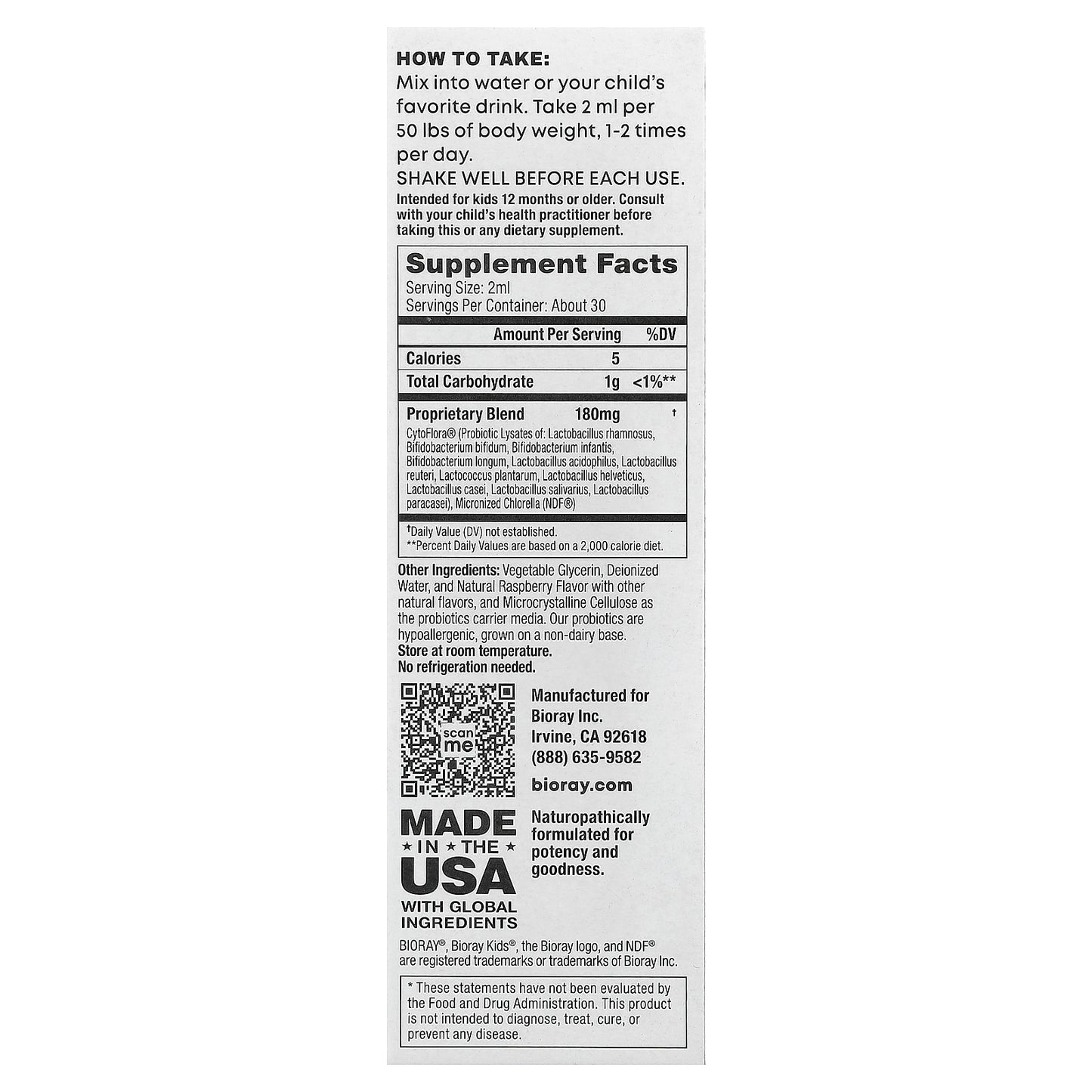 Bioray, Kids, NDF® Tummy, 11-Strain Probiotic Blend, Raspberry, 2 fl oz (60 ml)