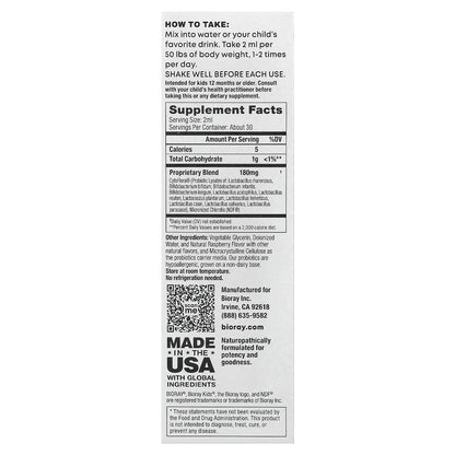 Bioray, Kids, NDF® Tummy, 11-Strain Probiotic Blend, Raspberry, 2 fl oz (60 ml)