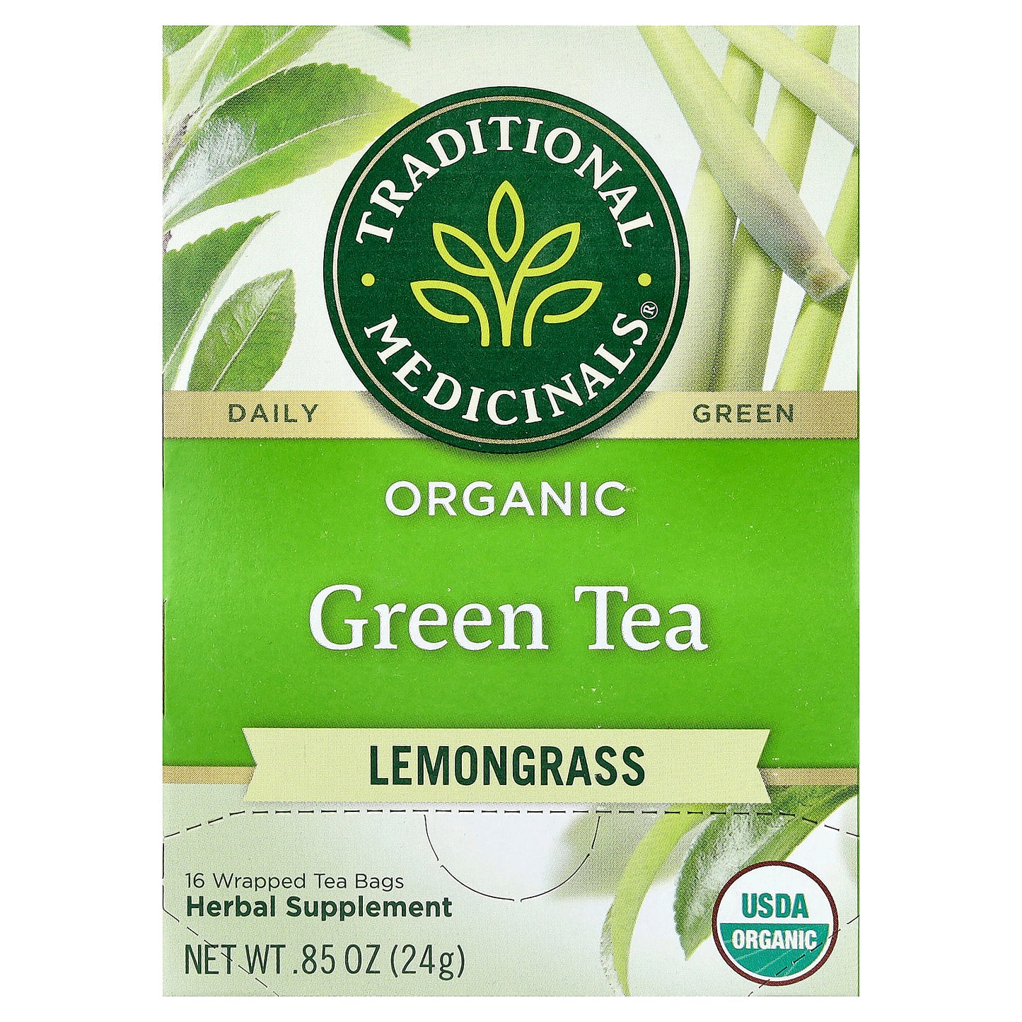 Traditional Medicinals, Organic Green Tea, Lemongrass, 16 Wrapped Tea Bags, 0.85 oz (24 g)