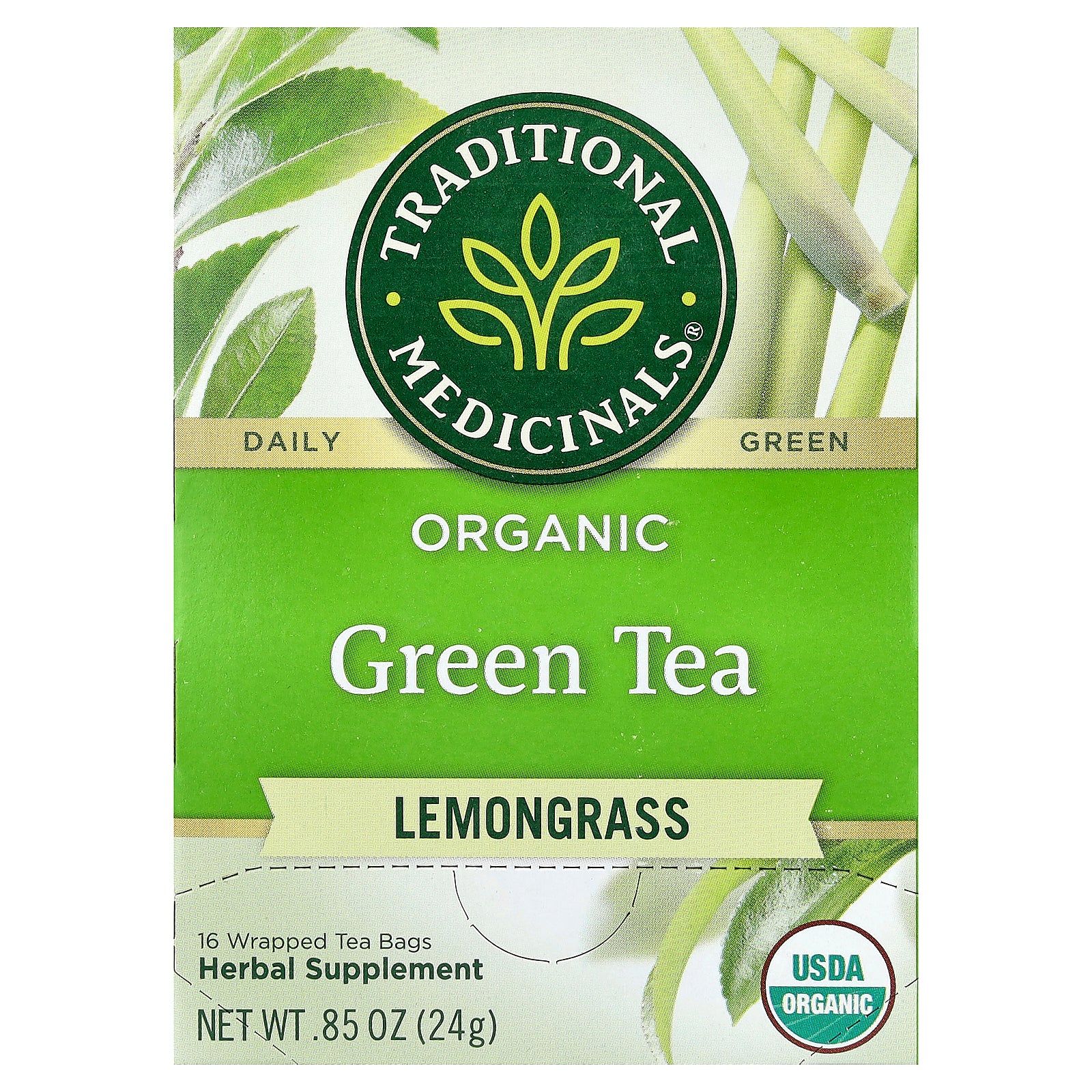 Traditional Medicinals, Organic Green Tea, Lemongrass, 16 Wrapped Tea Bags, 0.85 oz (24 g)