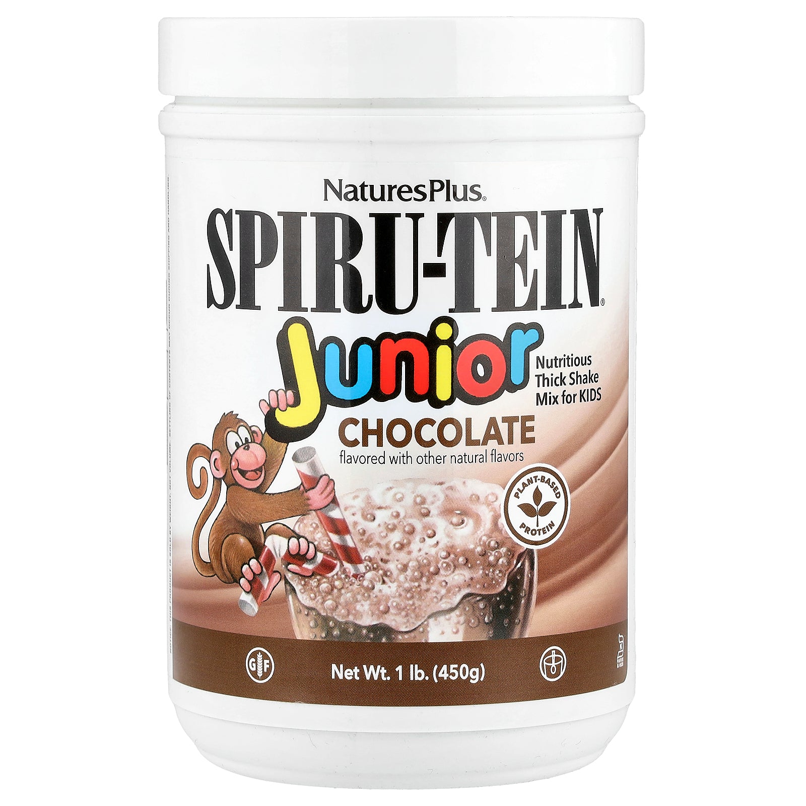 NaturesPlus, Spiru-Tein® Junior, Nutritious Thick Shake Mix For Kids, Chocolate, 1 lb (450 g)