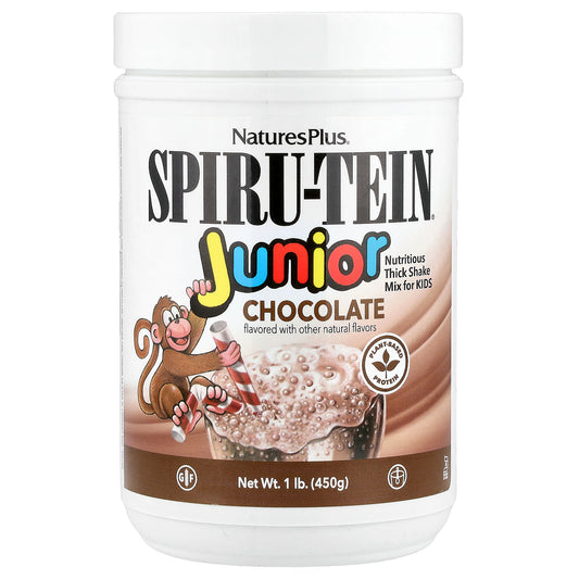 NaturesPlus, Spiru-Tein® Junior, Nutritious Thick Shake Mix For Kids, Chocolate, 1 lb (450 g)