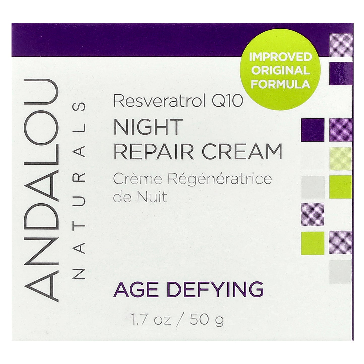 Andalou Naturals, Night Repair Cream, Resveratrol Q10, 1.7 oz (50 g)
