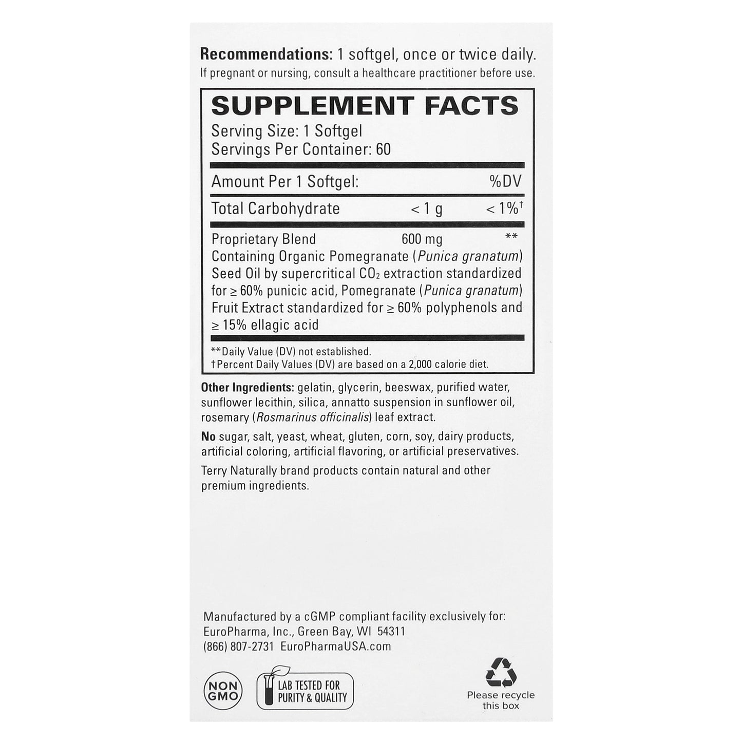 Terry Naturally, Pomegranate Seed Oil, 60 Softgels