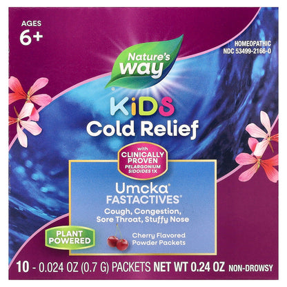 Nature's Way, Umcka®, Kids Cold Relief, FastActives®, For Ages 6+, Cherry, 10 Powder Packets, 0.024 oz (0.7 g) Each