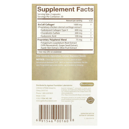 Ageless Foundation Laboratories, UltraDerm Gold™, Natural Collagen Booster with Patented BioCell Collagen, 60 Capsules