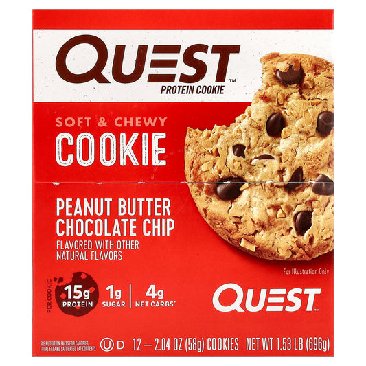 Quest Nutrition, Protein Cookie, Peanut Butter Chocolate Chip, 12 Cookies, 2.04 oz (58 g) Each