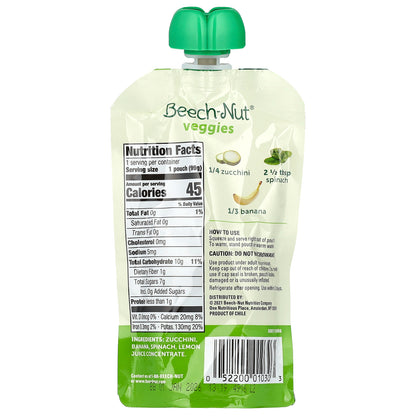 Beech-Nut, Veggies, 6+ Months, Zucchini, Spinach & Banana, 12 Pouches, 3.5 oz (99 g) Each