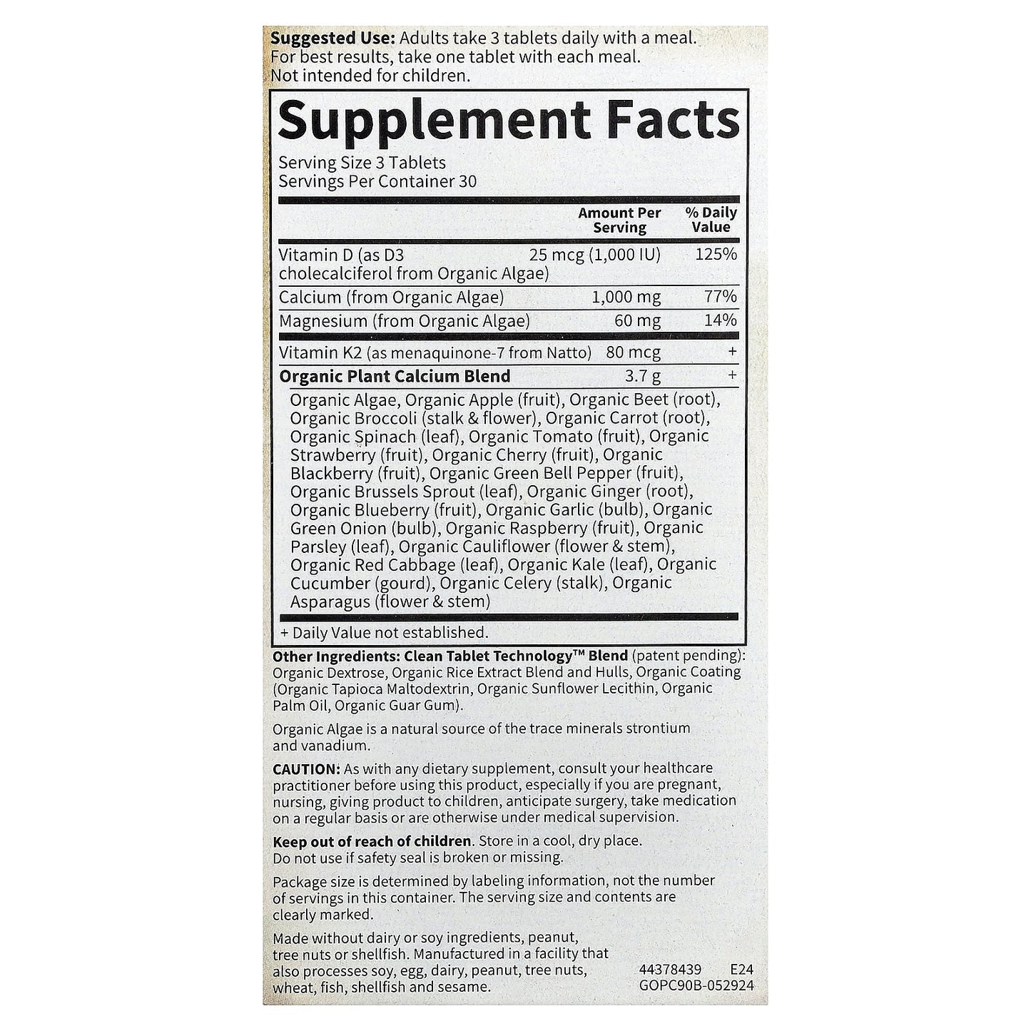 Garden of Life, Organics, Organic Plant Calcium, 90 Vegan Tablets