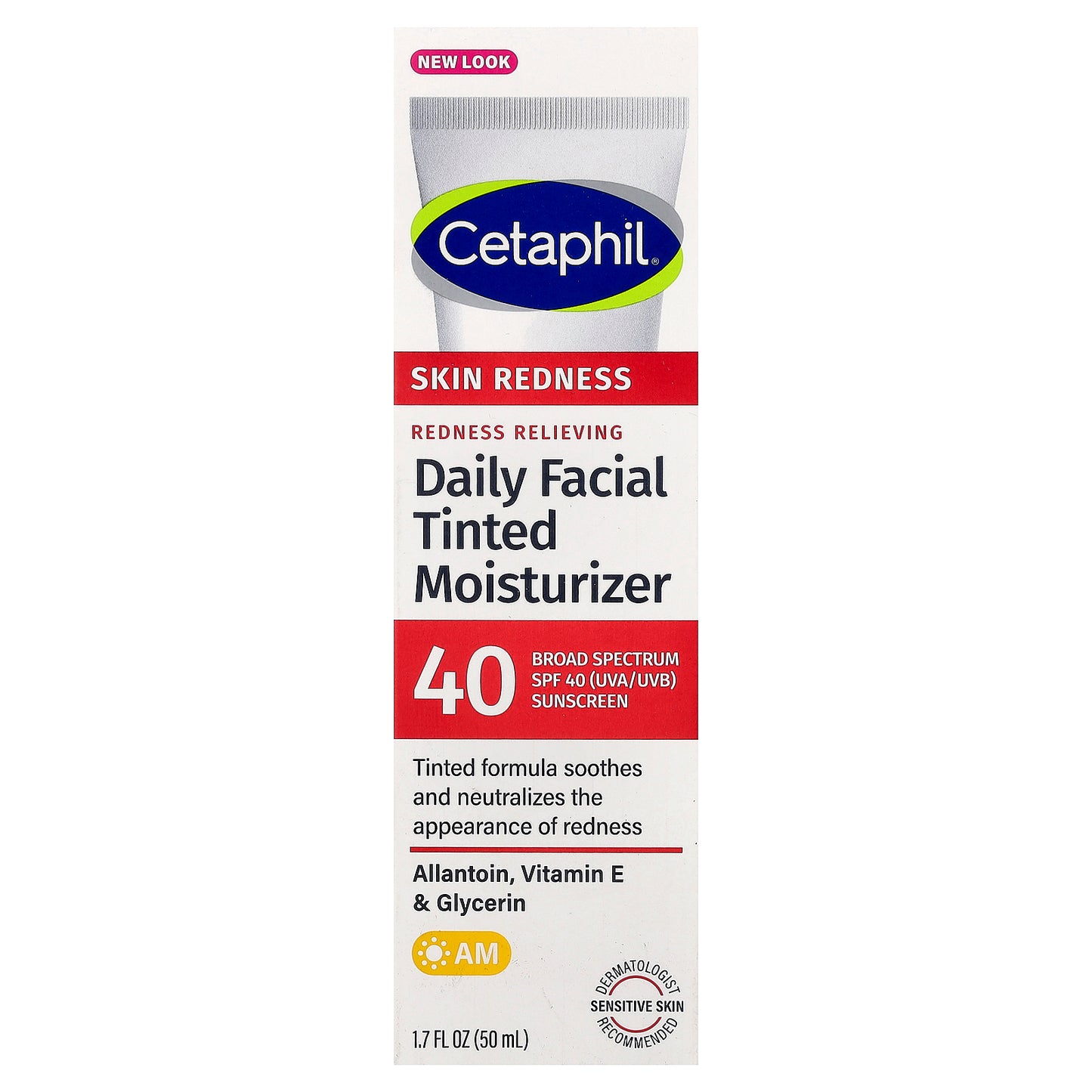 Cetaphil, Redness Relieving, Daily Facial Tinted Moisturizer, SPF 40, 1.7 fl oz (50 ml)