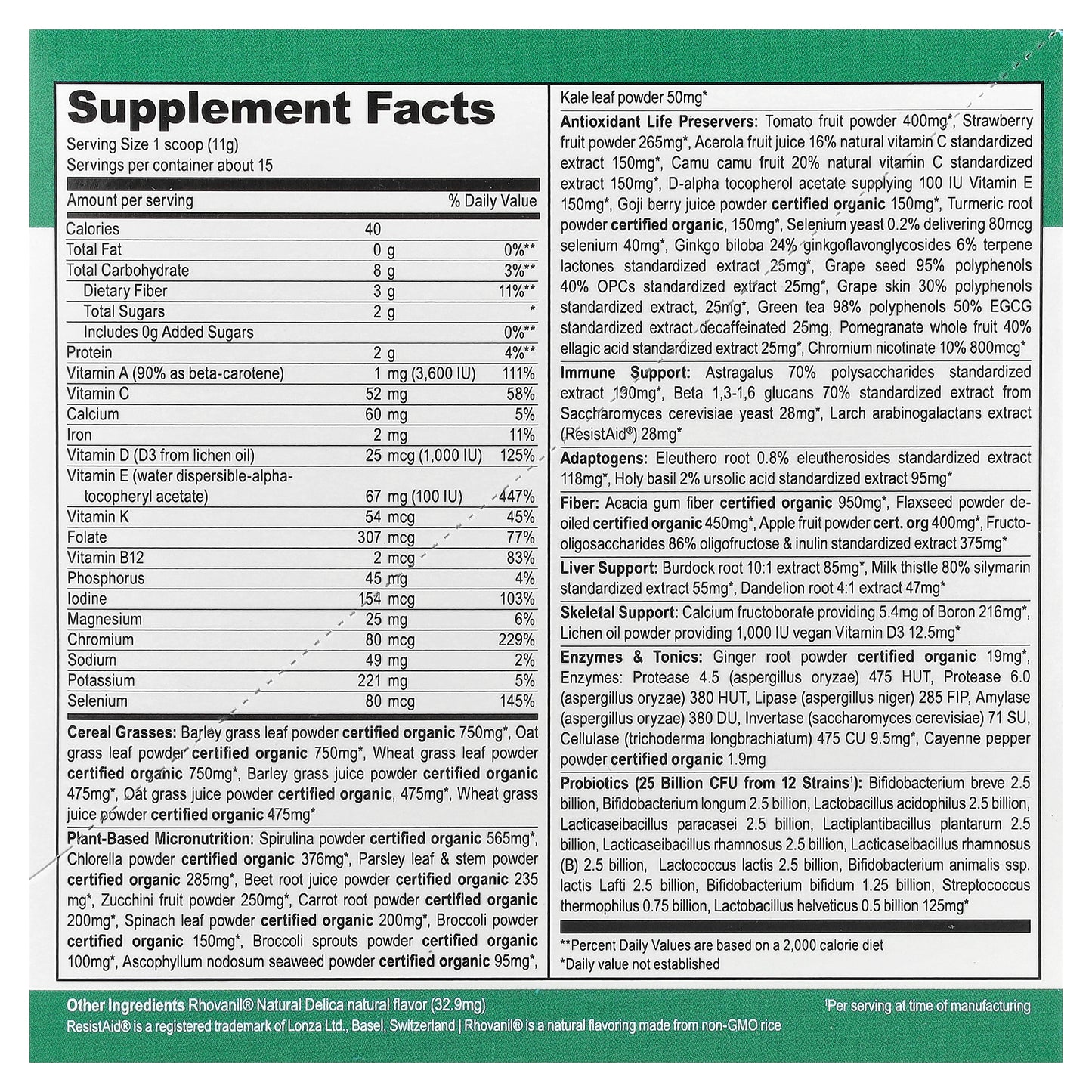 Vibrant Health, Green Vibrance® +25 Billion Probiotics, Version 21.0, 15 To Go Packets, 5.82 oz (165 g)