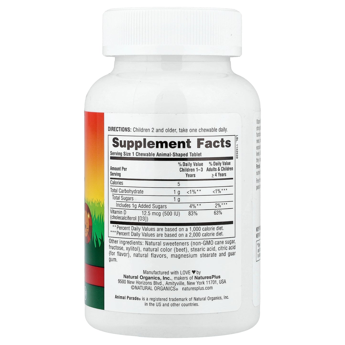 NaturesPlus, Animal Parade®, Vitamin D3, Black Cherry, 12.5 mcg (500 IU), 90 Animal-Shaped Tablets