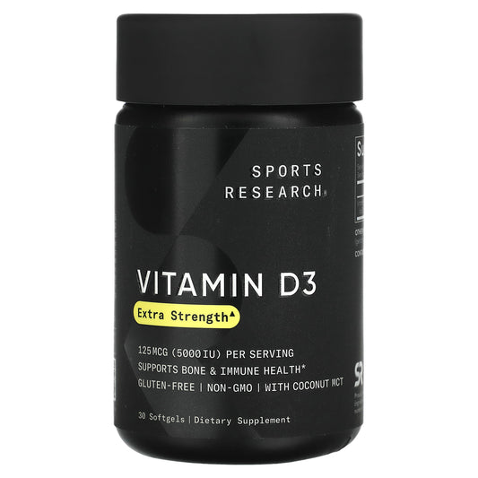 Sports Research, Vitamin D3, Extra Strength, 125 mcg (5,000 IU), 30 Softgels