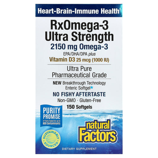 Natural Factors, RxOmega-3 Ultra Strength with Vitamin D3, 150 Softgels