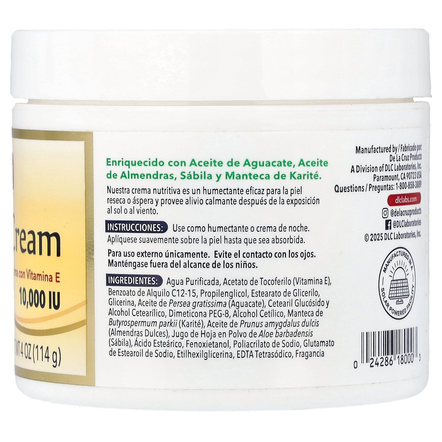 De La Cruz, Vitamin E Cream, 4 oz (114 g)