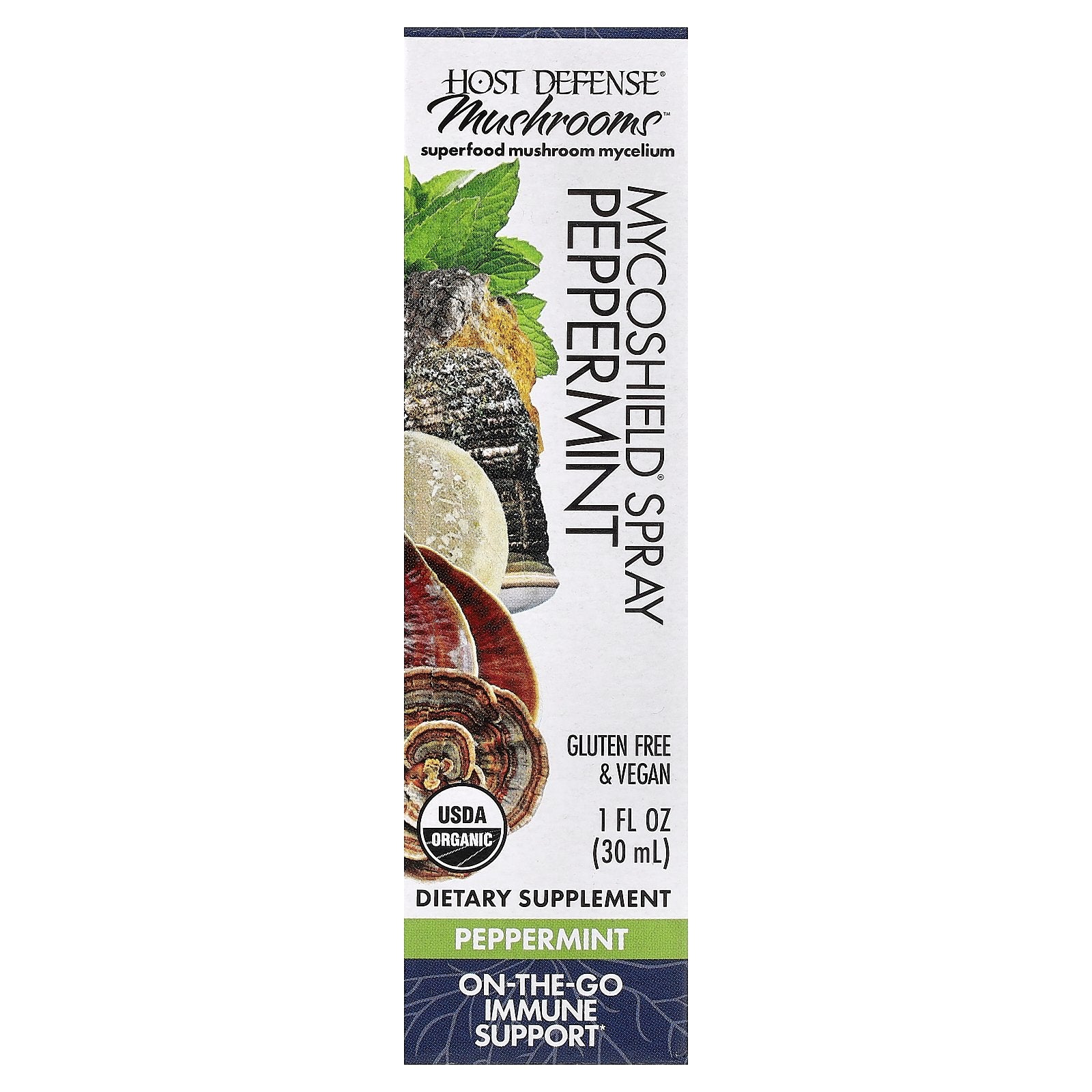 Host Defense, Mushrooms, MycoShield® Spray, Peppermint, 1 fl oz (30 ml)