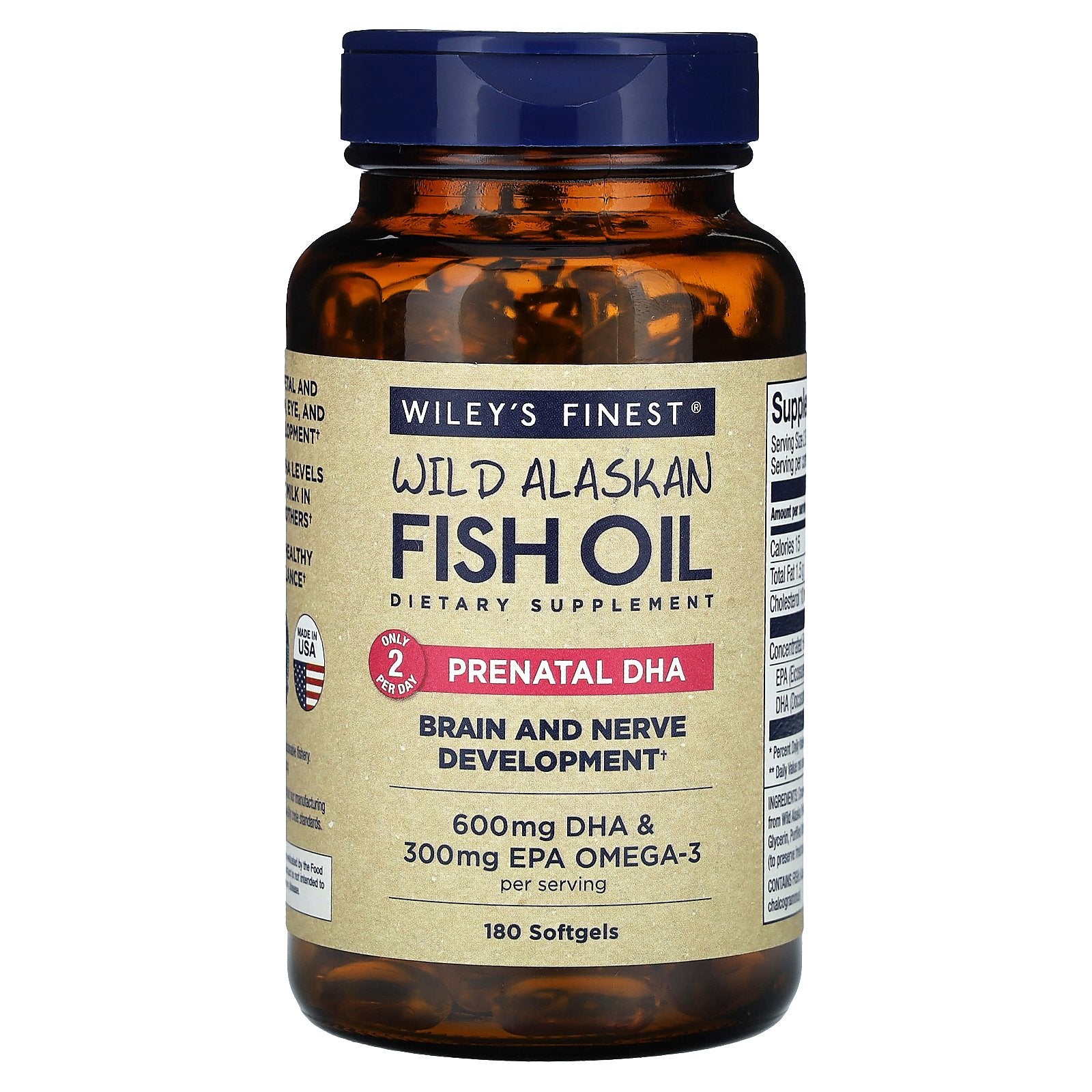 Wiley's Finest, Wild Alaskan Fish Oil, Prenatal DHA, 180 Softgels