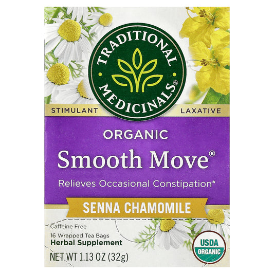 Traditional Medicinals, Organic Smooth Move®, Senna Chamomile, Caffeine Free, 16 Wrapped Tea Bags, 1.13 oz (32 g)