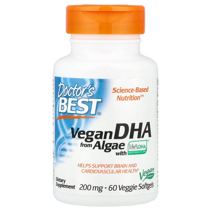 Doctor's Best, Vegan DHA from Algae with Life's DHA™ , 200 mg, 60 Veggie Softgels