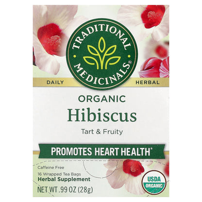 Traditional Medicinals, Organic Hibiscus, Caffeine Free, 16 Wrapped Tea Bags, 0.99 oz (28 g)