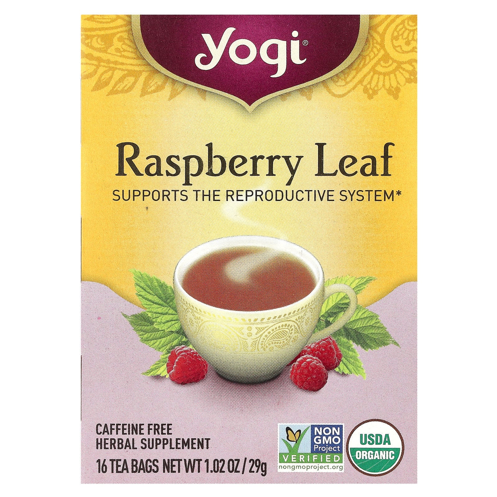 Yogi Tea, Raspberry Leaf, Caffeine Free, 16 Tea Bags, 1.02 oz (29 g)