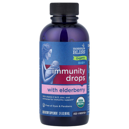 Mommy's Bliss, Organic Baby Immunity Drops With Elderberry, Age 4 Months+, 3 fl oz (90 ml)