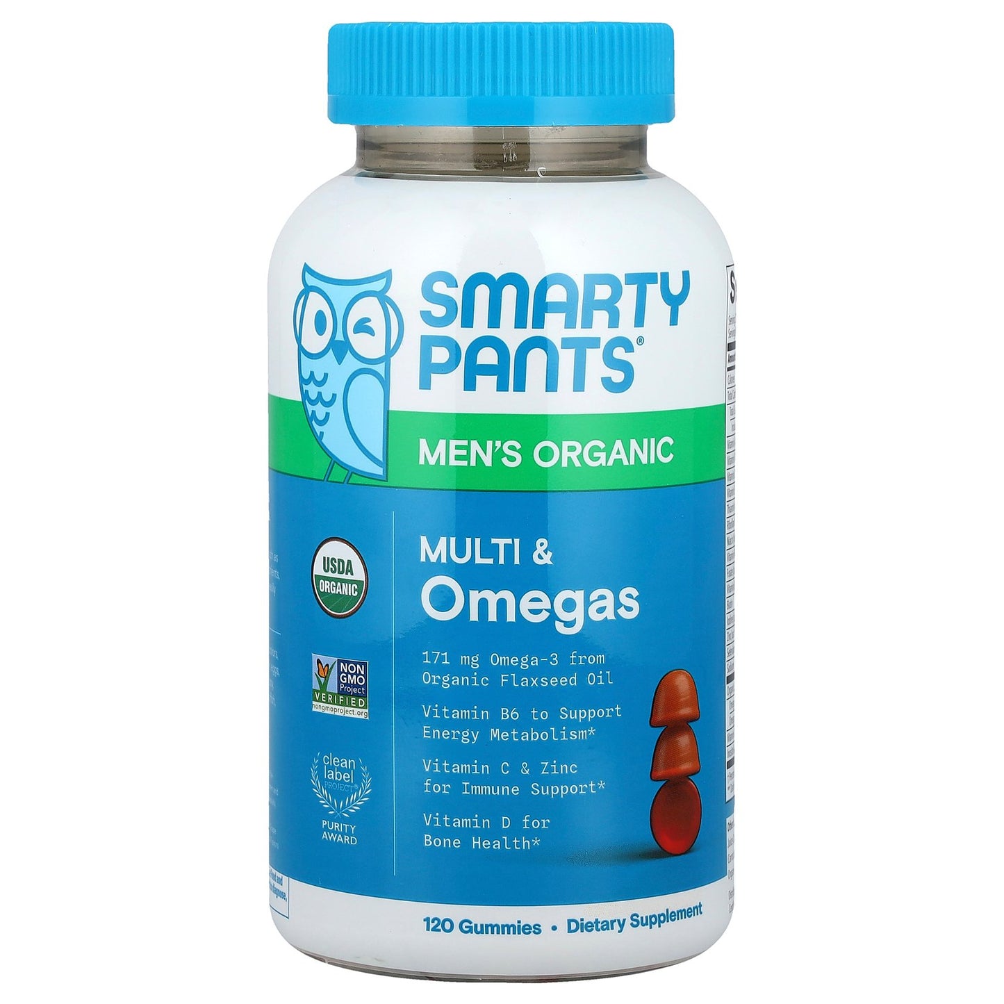 SmartyPants, Men's Organic, Multi & Omegas Gummies, Raspberry, Lemon Lime, & Grape , 120 Gummies