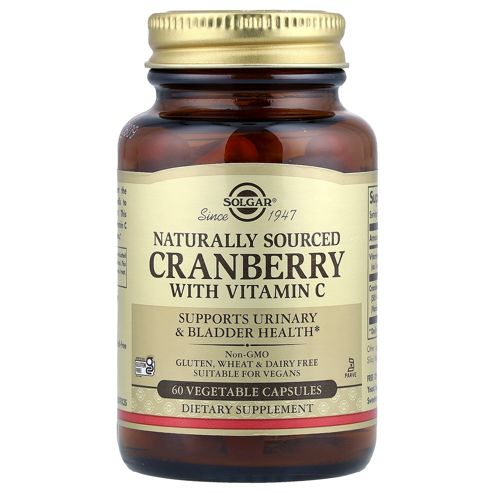 Solgar, Cranberry with Vitamin C, Naturally Sourced, 60 Vegetable Capsules