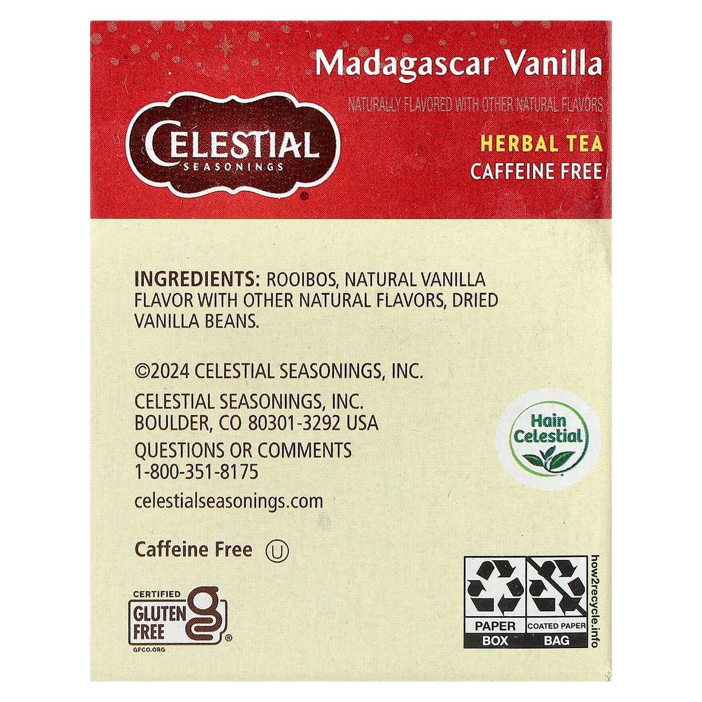 Celestial Seasonings, Herbal Tea, Madagascar Vanilla, Caffeine Free, 20 Tea Bags, 1.5 oz (43 g)