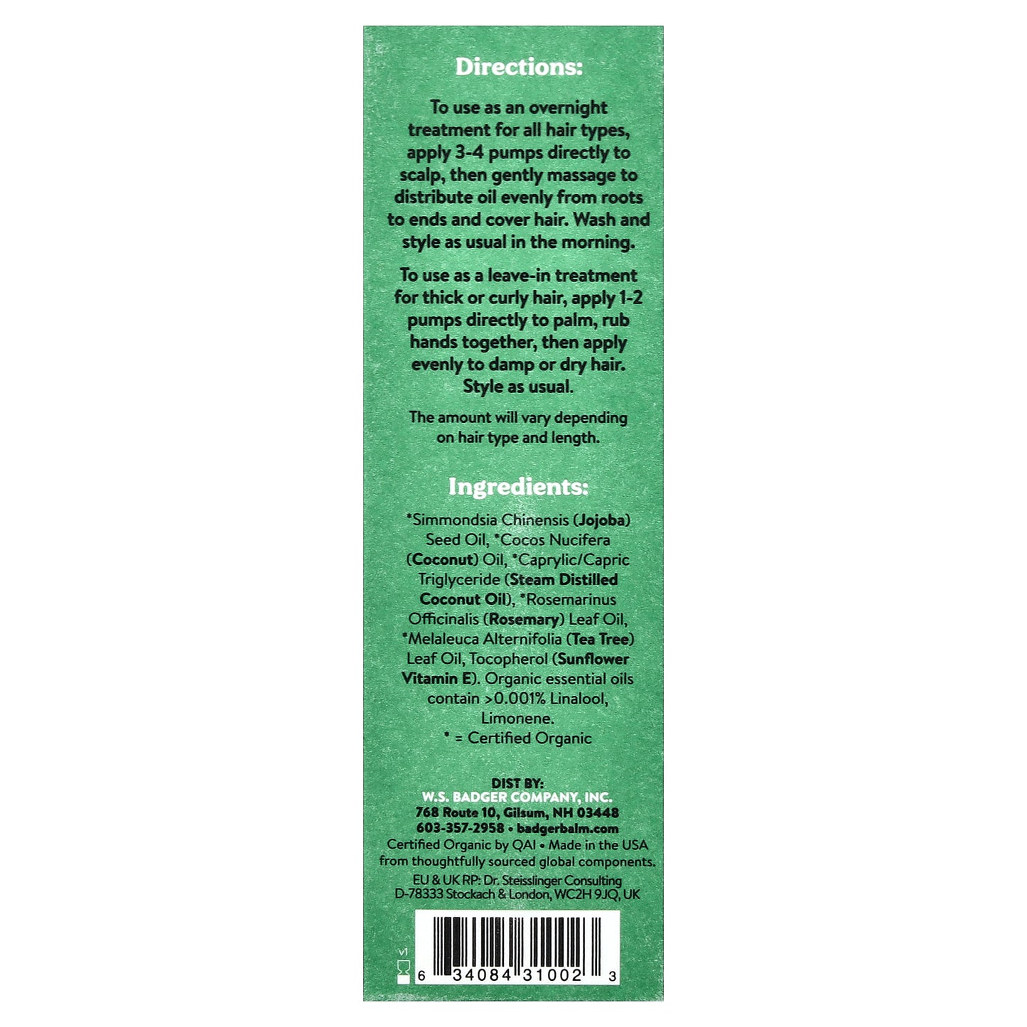 Badger, Jojoba Hair Oil, Rosemary & Tea Tree , 2 fl oz (59.1 ml)
